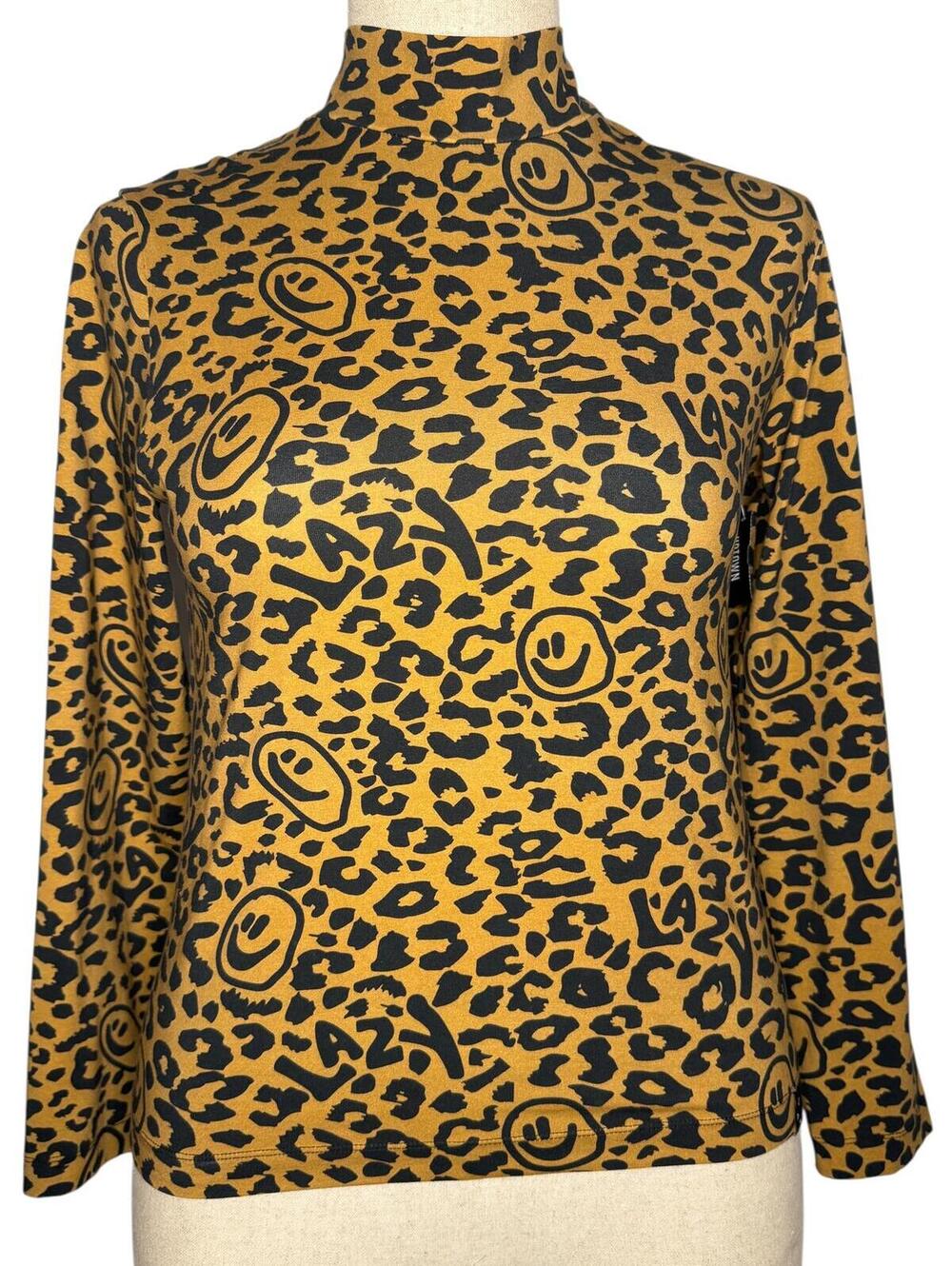 Lazy Oaf x Chinatown Market Leopard Print Mock Neck Top M